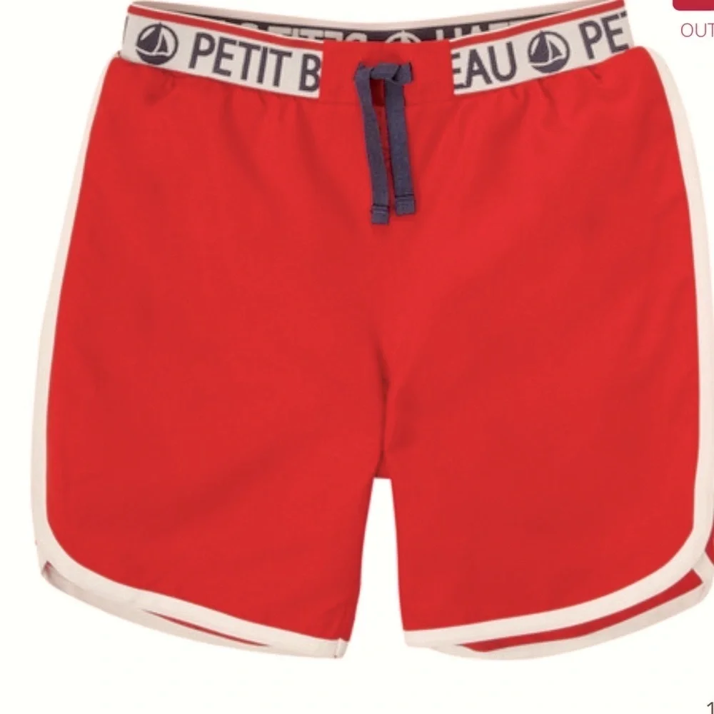 Petit Bateau Red Kids Swim Trunks with White Trim